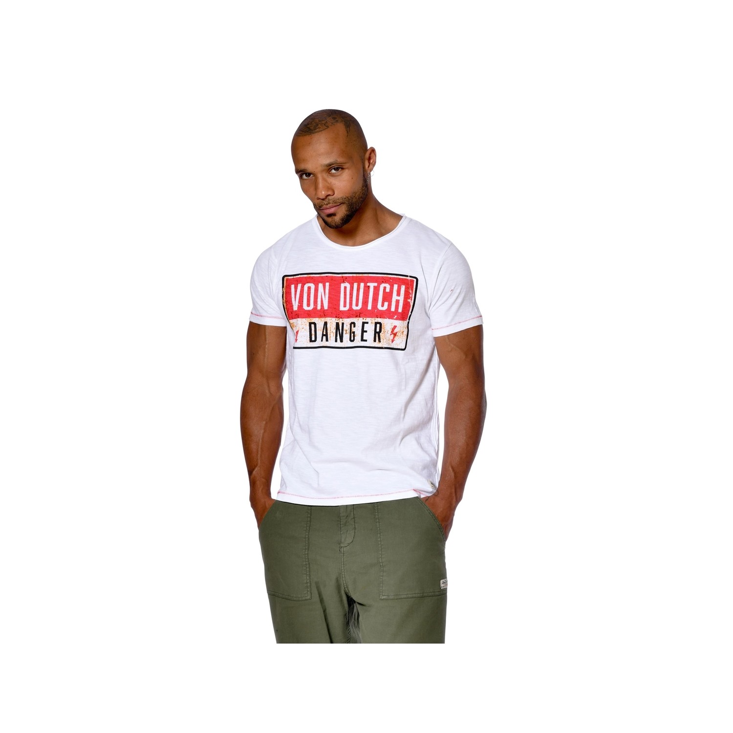 T-shirt homme col rond coupe droite imprimé devant Danger