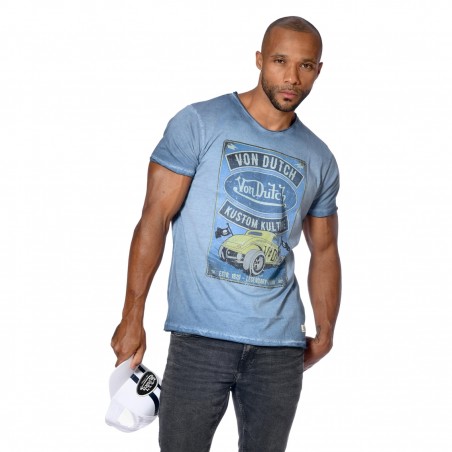 T-shirt homme col rond coupe droite effet usé print devant Kolt