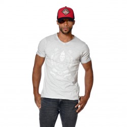 T-shirt homme col V coupe droite effet usé print devant Game